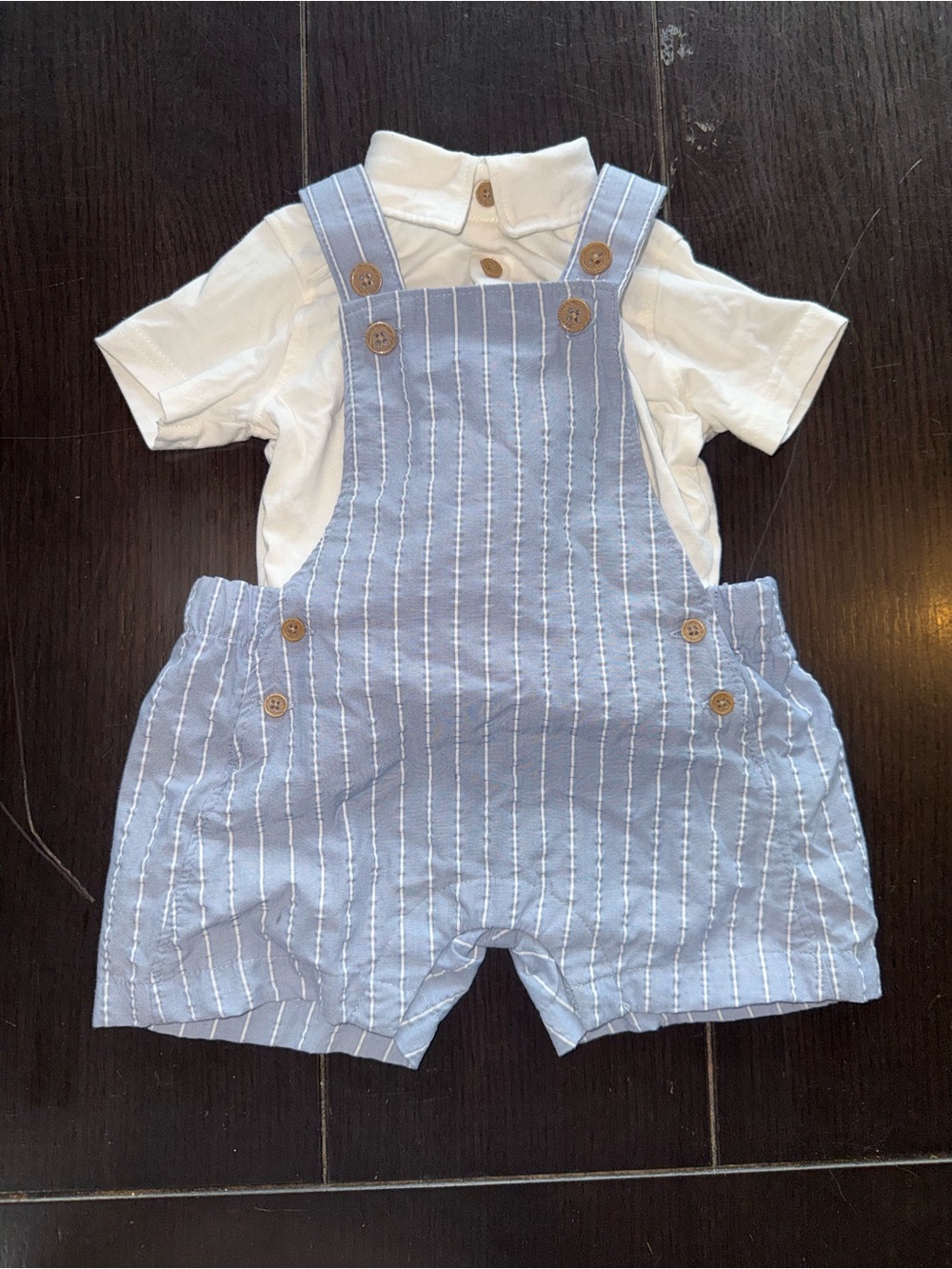Carter's Light Blue & White Striped Overalls with White Shirt